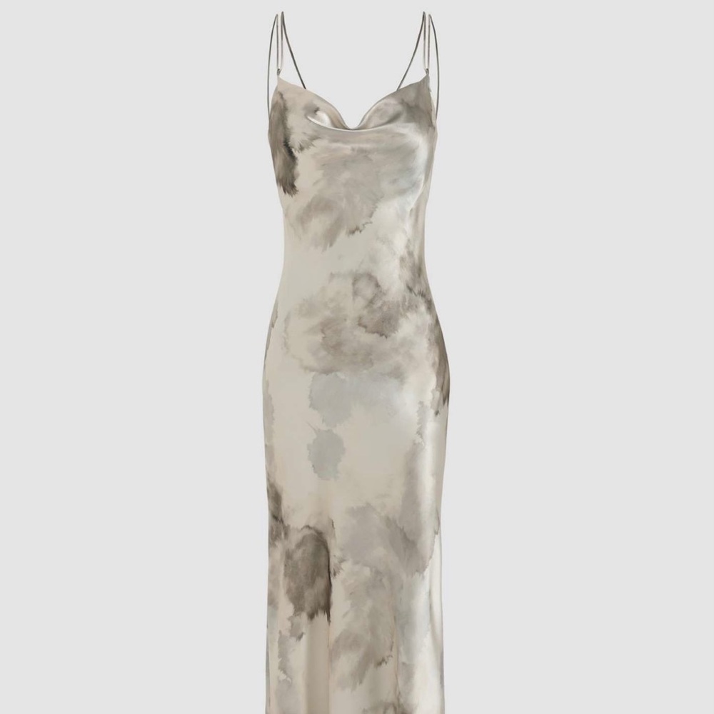 Satin Watercolor Cowl Neck Midi Dress XL